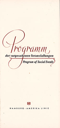 Front Cover, Social Events Program on Board the SS New York of the Hamburg America Line Covering the Transatlantic Voyage Beginning 11 May 1939.