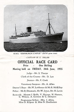 Front Cover, Horse Racing Program on Board the RMS Edinburgh Castle for Friday, 24 June 1955.