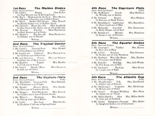 Horse Racing Program on Board the RMS Edinburgh Castle for Friday, 24 June 1955.