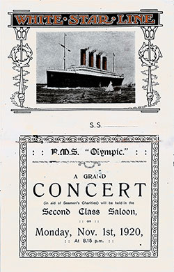 GGA Image ID # 12b732c3c5 Front Cover, Second Class Grand Concert Program Held on Board the RMS Olympic on Monday, 1 November 1920.