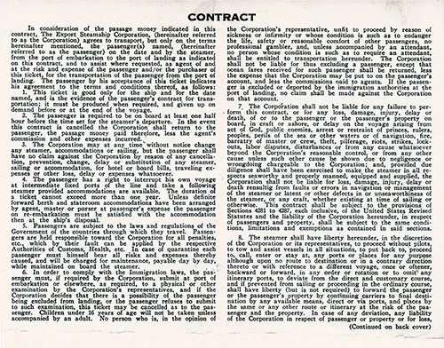 Terms and Conditions, Part 1, American Export Lines Passage Contract on the SS Excalibur