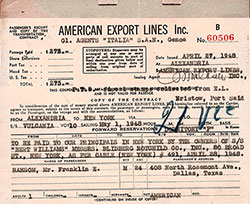 GGA Image ID # 12ccf25f3d Passenger's Receipt and Copy of the Transportation Contract, American Export Lines, Agents for Italia S.A.N. Genoa