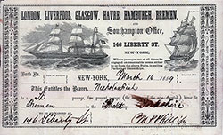 GGA Image ID # 129a1313a8 Passage Ticket, Black Ball Line, 16 March 1859 on the Packet Ship "Yorkshire" - Nicholas Fish, New York to Bremen.