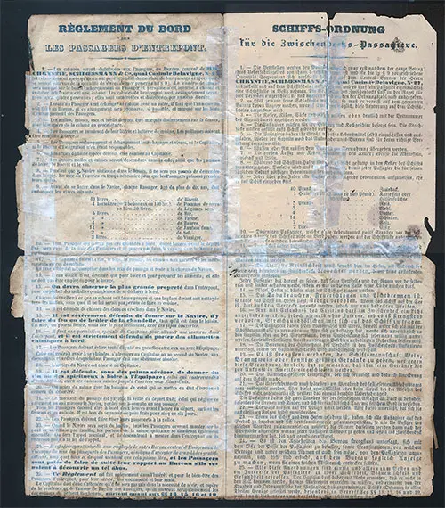 Regulations Governing Steerage Passage Contract in 1854