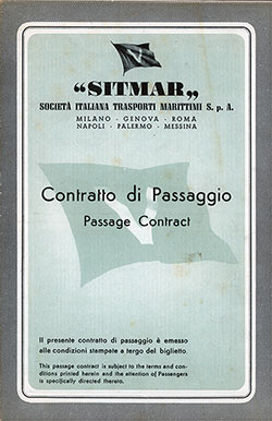 SITMAR Passage Contract Ticket for Passage on the SS Castel Felice, Departing from Le Havre to New York Dated 1 September 1956.