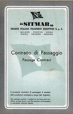 GGA Image ID # 12cf9757a1 SITMAR Passage Contract Ticket for Passage on the SS Castel Felice, Departing from Le Havre to New York Dated 1 September 1956.