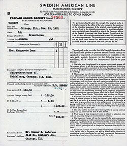 GGA Image ID # 12ce4cd6ee Swedish American Line Prepaid Tourist Class Westbound Passage Ticket, Departing from Bremerhaven for New York, Dated 13 November 1951.