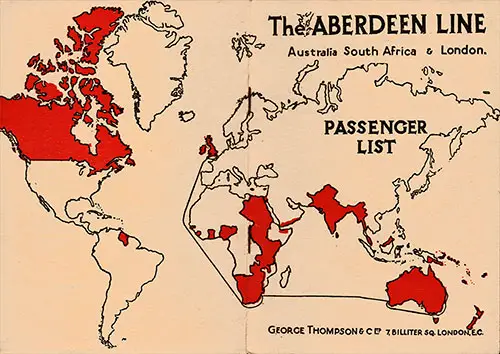 Front and Back Cover, Aberdeen Line SS Demosthenes Saloon Passenger List Dated 1926-01-16.