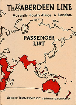 Passenger Manifest, Aberdeen Line TSS Demosthenes - 1926 - Front Cover