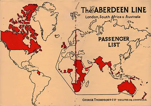 Front and Back Cover, Aberdeen Line SS Sophocles First Class Passenger List Dated 1925-08-13.