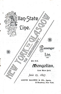 Front Cover, Passenger List, Allan Line, SS Mongolian, 25 June 1897