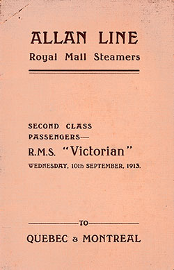 Front Cover, Passenger List, September 1913, RMS Victorian, Allan Line
