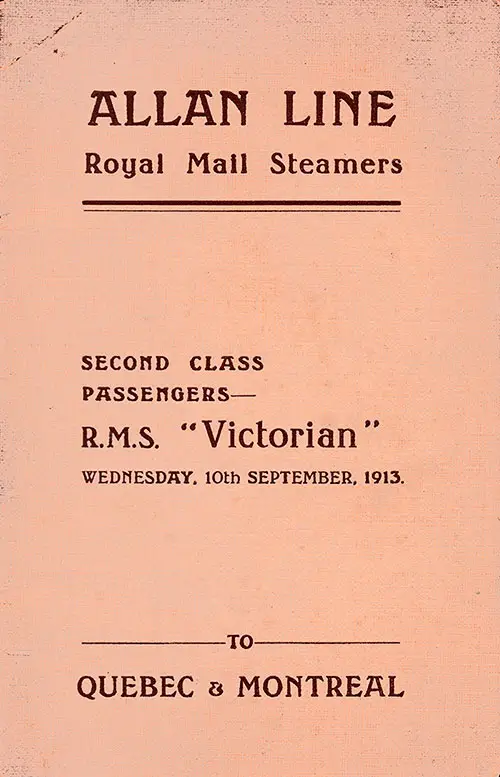 Front Cover, Passenger List, September 1913, RMS Victorian, Allan Line