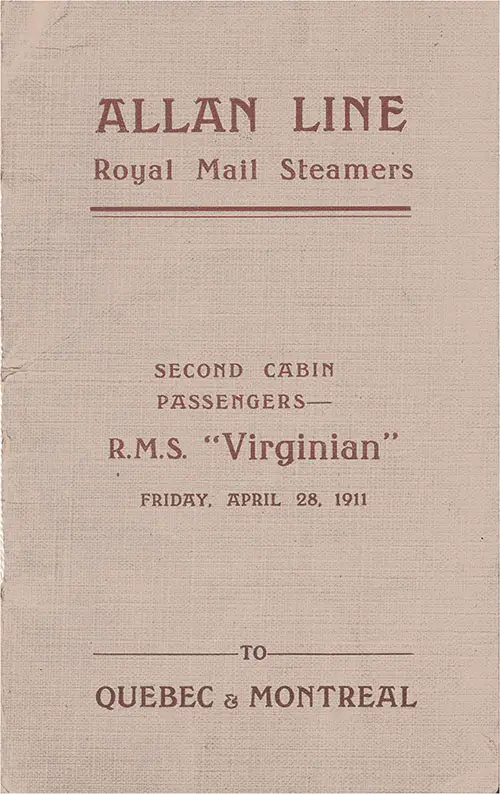 Passenger List, Allan Line Royal Mail Steamers, RMS Virginian 1911 