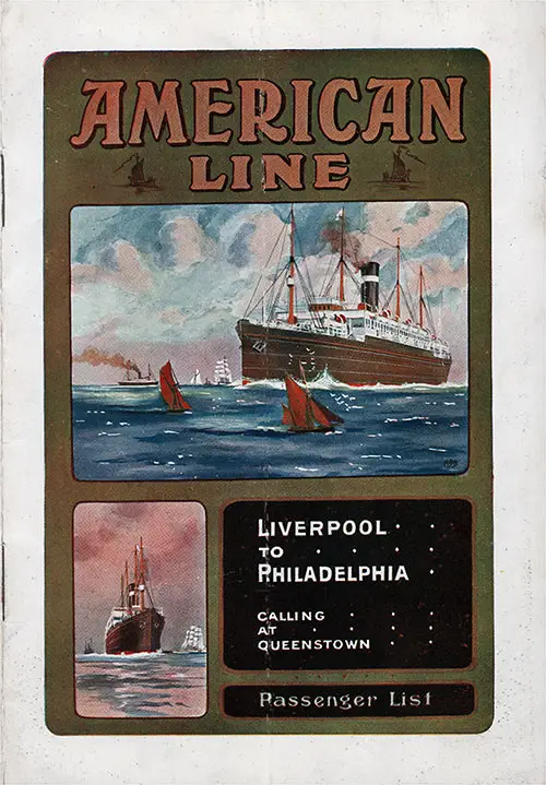 Front Cover of a Cabin Passenger List from the SS Dominion of the American Line, Departing 17 September 1913