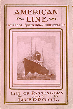 Passenger Manifest Cover, November 1908 Westbound Voyage - SS Haverford