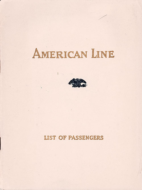 Front Cover of a Cabin Class Passenger List from the SS Kroonland of the American Line, Departing 21 June 1923 from New York to Hamburg via Plymouth and Cherbourg