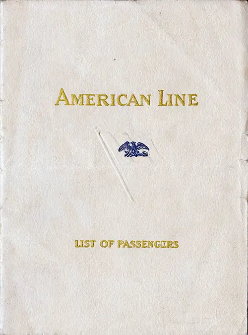 Cabin Passenger List, SS Manchuria, American Line, 28 June 1923