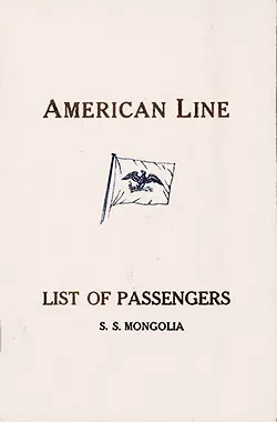 Front Cover, American Line SS Mongolia Cabin Class Passenger List - 12 November 1921.