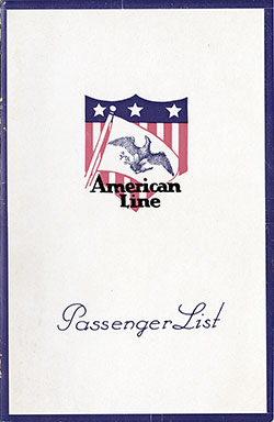 Passenger Manifest Cover, August 1924 Westbound Voyage - SS Mongolia 