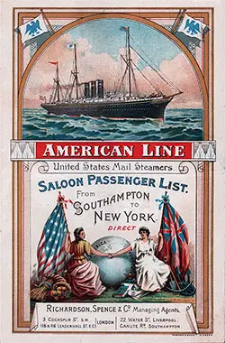 GGA Image ID # 12b9eeae1e Front Cover, Saloon Class Passenger List for the 3 June 1993 Voyage of the SS New York of the American Line.