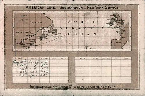 Track Chart on the Back Cover, Second Cabin Passenger List for the 19 August 1893