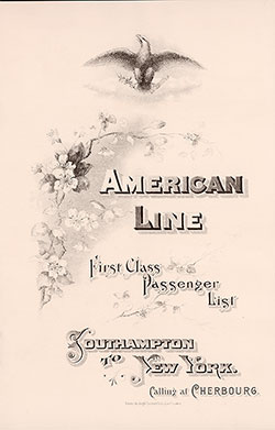 Passenger List, SS New York, American Line, February 1904
