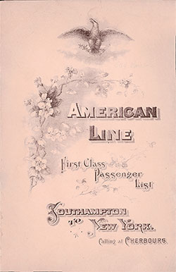 Front Cover - 23 September 1905 Passenger List, SS New York, American Line