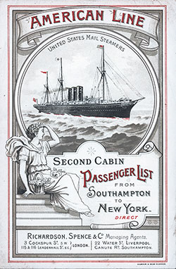Passenger Manifest Cover, September 1895 Westbound Voyage - SS Paris