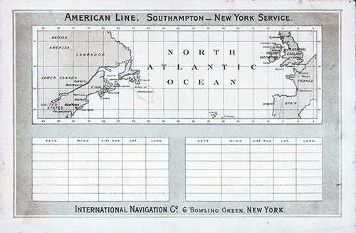 Track Chart on the Back Cover, Second Cabin Passenger List for the 7 September 1895 Voyage of the SS Paris