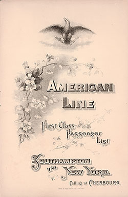 Passenger List Cover, September 1908 Westbound Voyage - SS Philadelphia 