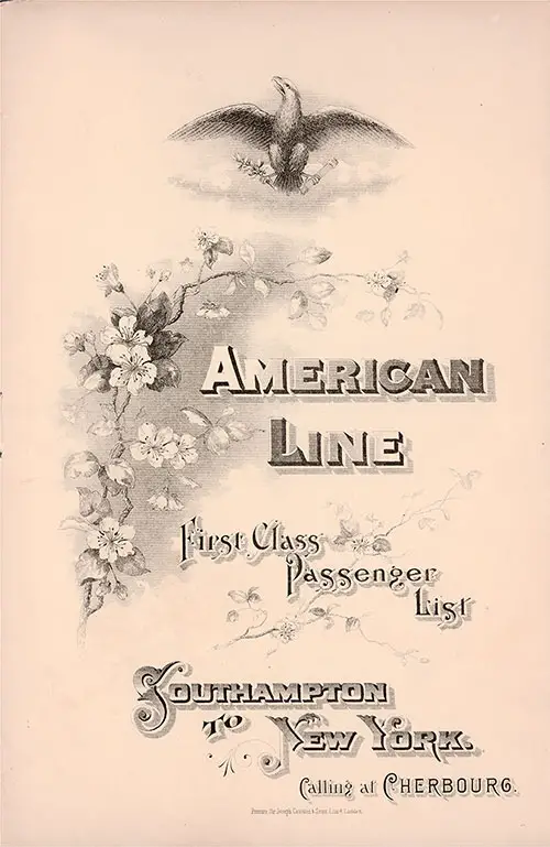 Passenger List Cover, September 1908 Westbound Voyage - SS Philadelphia 
