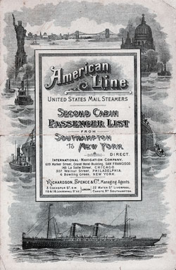 Passenger List, American Line SS St. Louis, 1897, Southampton to New York 