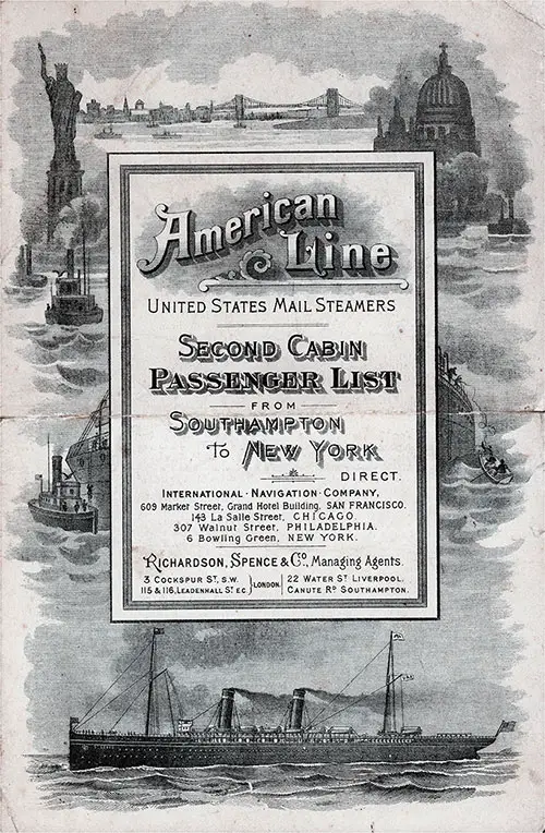 Passenger Manifest Cover, October 1897 Westbound Voyage - SS St. Louis