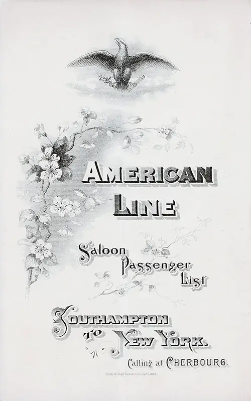 Passenger List, American Line SS St. Louis, 1901, Southampton to New York via Cherbourg