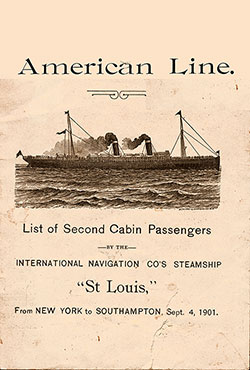 Front Cover, SS St. Louis Passenger List 4 September 1901