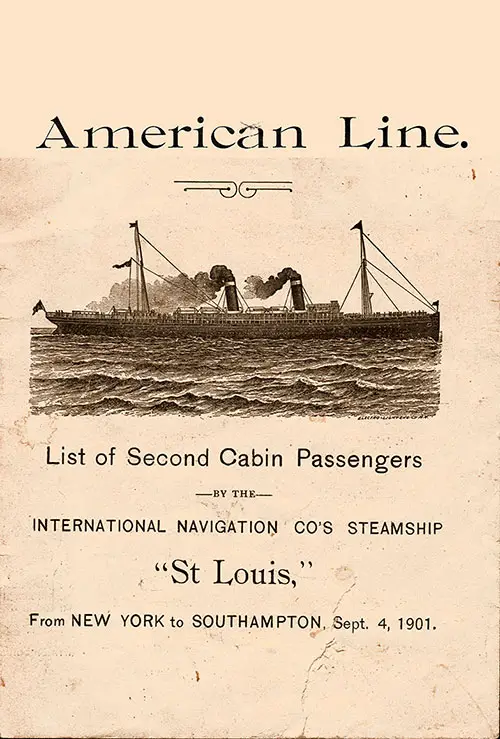 Front Cover, SS St. Louis Passenger List 4 September 1901