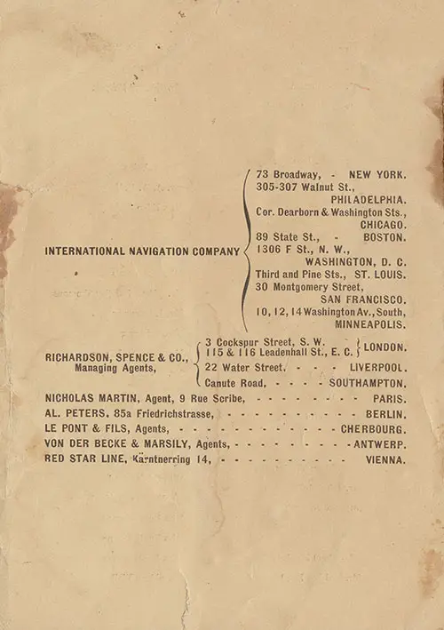 Back Cover: Second Cabin Passenger List for the SS St. Louis of the American Line Dated 4 September 1901.