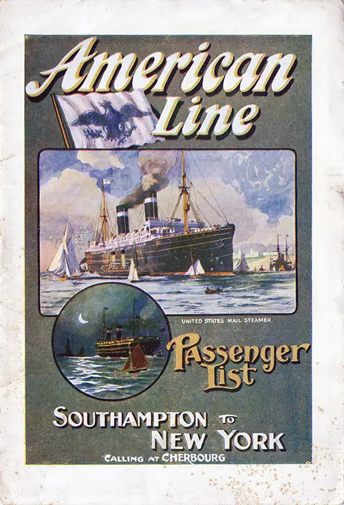 Passenger List Cover, September 1911 Westbound Voyage - SS St. Louis 