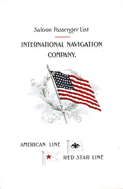 Front Cover: Saloon Class Passenger List for the SS St. Paul of the American Line Dated 18 October 1899.