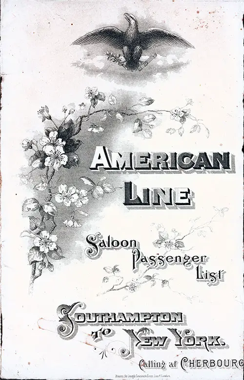 Passenger List, American Line SS S. Paul, 1901, Southampton to New York