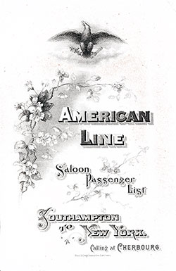 Passenger Manifest for the Cover, December 1902 Westbound Voyage - SS St. Paul 