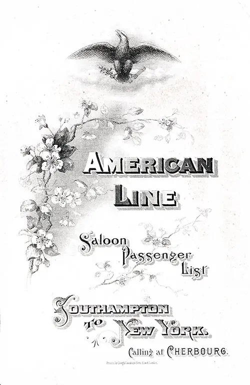 Front Cover, Saloon Passenger List for the 6 December 1902 Voyage of the SS St. Paul of the American Line.