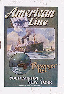 Passenger Manifest Cover, 15 July 1911 Westbound Voyage - SS St. Paul 