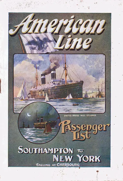 Front Cover: Cabin Class Passenger List for the SS St. Paul of the American Line Dated 15 July 1911.