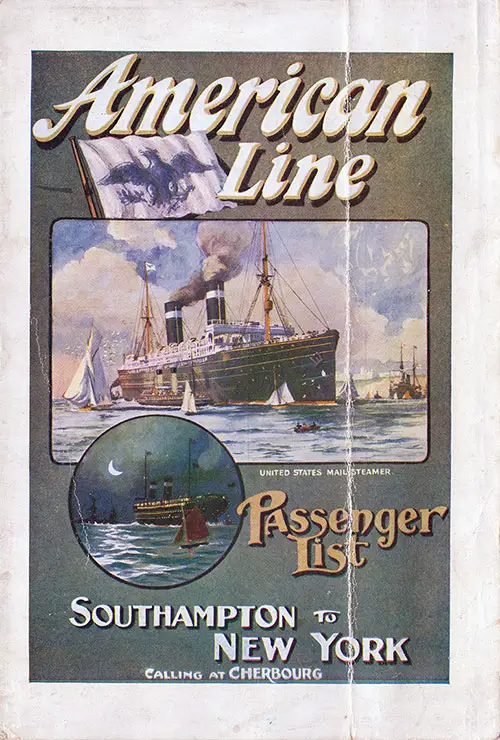 Passenger List Cover, August 1911 Westbound Voyage - SS St. Paul