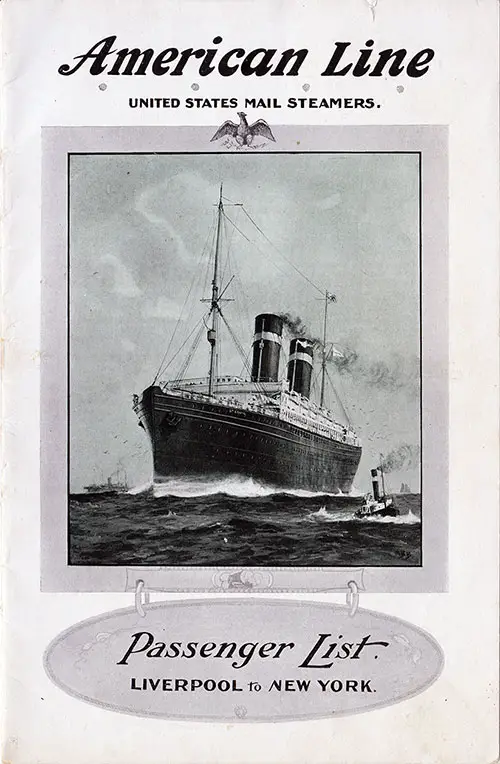 Passenger List Cover, September 1916 Westbound Voyage - SS St. Paul