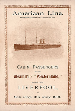 Passenger Manifest, American Line SS Westerland, May 1901, Liverpool to Philadelphia