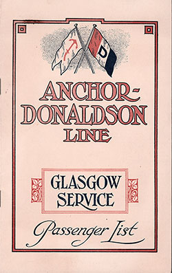 GGA Image ID # 15b64e85bc Front Cover of a Cabin Class Passenger List from the RMS Cassandra of the Anchor-Donaldson Line, Departing Sunday, 8 May 1921 from Montreal to Glasgow.