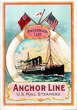 Front Cover, Cabin Class Passenger List from the SS Anchoria of the Anchor Line dated 4 June 1903.
